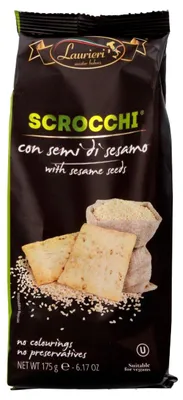 Obrázok produktu pre Laurieri Scrocchi Sezamové sušienky 175 g – Chrumkavé sezamové pochúťky, ideálne na namáčanie