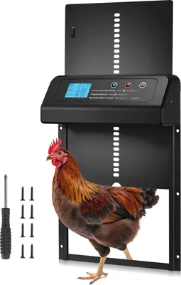 Obrázok produktu pre Automatické dvierka pre kurčatá - Dvierka do kurína s časovačom - Manuálne nastavenie - Ochrana proti pasci - Vodotesné tesnenie - Elektrické otváranie dvierok - 350 x 250 x 73 mm - Čierna