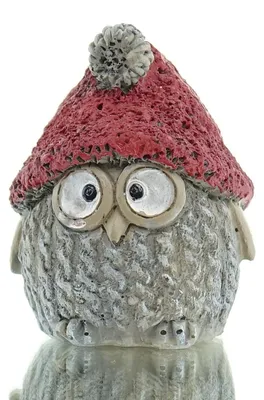 Produktbild von POSIWIO Weihnachtsdeko Eule grau mit roter Mütze 9 cm - Polyresin