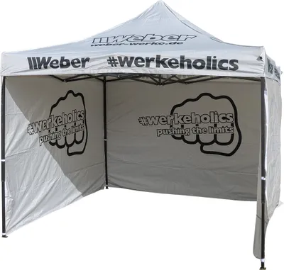 Produktbild von Weber #Werkeholics Easy-Up Pavillon 3x3 m inkl. 3 Seitenwände abnehmbar grau höhenverstellbar Pop up Faltpavillon Garten Zelt Partyzelt wasserdicht
