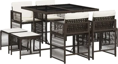 Obrázok produktu pre vidaXL 9-dielny záhradný jedálenský set s vankúšmi Brown Poly Rattan