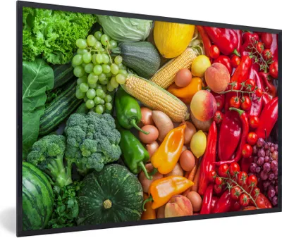 Produktbild von MuchoWow® Gerahmtes Poster Obst - Gemüse - Regenbogen 90x60 cm - Poster mit Schwarzem Bilderrahmen Wandposter Rahmen Foto Bilder - Fotorahmen - Foto-Plakat