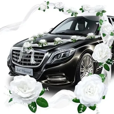 Produktbild von Autoschmuck Hochzeit Deko, Autoschleifen Hochzeit Auto Deko, Hochzeitsdeko, Autoschmuck Hochzeit Motorhaube, Braut Paar Rose Deko, Blumenschmuck Auto Wedding Deko Girlande für Hochzeit Party