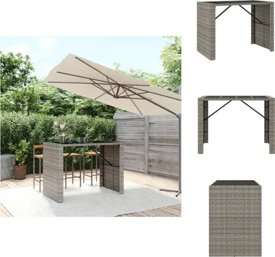 Immagine prodotto di vidaXL Tavolo da bar con piano in vetro grigio 145x80x110 cm in poly rattan - Tavoli da giardino