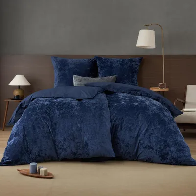 Immagine prodotto di Set di lenzuola in flanella, 4 pezzi, 135x200 cm, colore blu navy, con 2 federe 80x80 cm