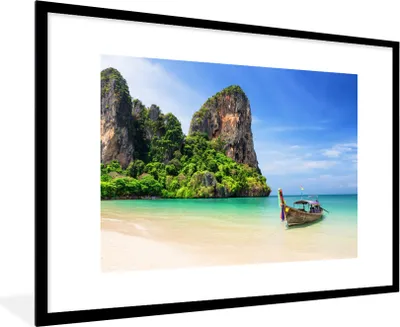 Produktbild von MuchoWow® MuchoWow® Gerahmtes Poster Strand - Meer - Thailand - Boot 90x60 cm - Poster mit zchwarzem Bilderrahmen - Wanddekoration - Fotos