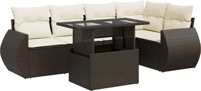 Produktbild von vidaXL 6-tlg. Garten-Sofagarnitur mit Kissen Braun Poly Rattan