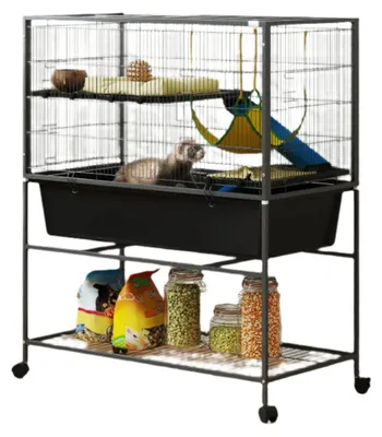Immagine prodotto di Gabbia per animali - Piccola gabbia per animali - Gabbia per conigli - Gabbia per furetti - Gabbia per cincillà - A 3 piani, con quattro ruote