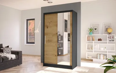 Produktbild von Moderner Kleiderschrank BRUNO 6 – Breite 100 cm, Schwarz / Artisan-Eiche