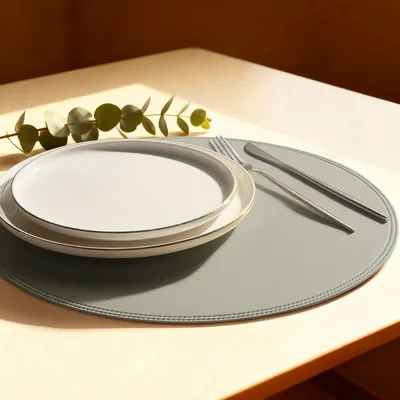 6 runde Kunstleder-Platzsets, wasserdicht, rutschfest, 38,1 cm, grau