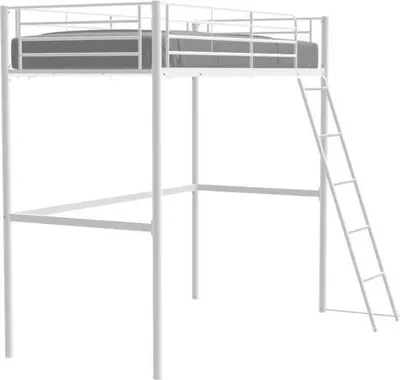 Image de Lit Mezzanine Métal 90 x 190 cm, Sommier Inclus, Blanc, Structure Époxy, Charge Max 120 kg, L198.2 x l146.5 x H182.5 cm