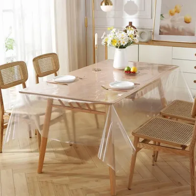 Obrázok produktu pre Priehľadná ochranná fólia na stôl, obdĺžnikový tvar, 150x300 cm, vodeodolná, vinyl (PE), vhodná na vnútorné aj vonkajšie použitie