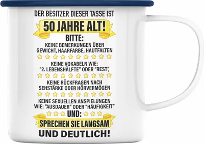 Produktbild von Trendation - 50. Geburtstag Männer Emaille Tasse Geschenk Geschenkidee 50er Geburtstag Spruch Perfektion Vater Papa Lustiger Spruch Witzig (Blau)