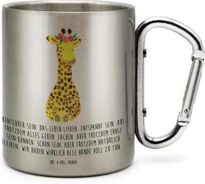 Produktbild von Mr. & Mrs. Panda thermotasse Giraffe Blumenkranz - Transparent - Geschenk, Thermobecher, Teetasse, Isolierbecher, Selbstliebe, Freundin, karabiner tasse, Afrika