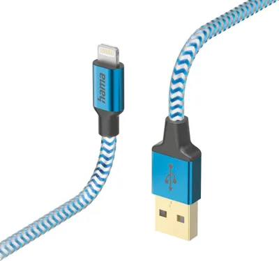 Image de Câble de charge "Reflective", USB-A - Lightning, 1,5 m, nylon, bleu