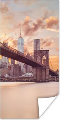 Produktbild von MuchoWow® Poster Brooklyn Bridge und die New Yorker Skyline bei Sonnenuntergang 20x40 cm - Plakat - Foto