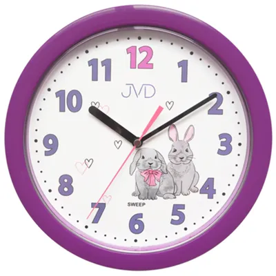 Produktbild von JVD HP612.D2 Wanduhr für Kinder lila Hasen Kinderwanduhr