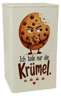 Produktbild von Dose 900ml Krümel - Vorratsdose mit Keksmotiv Aufbewahrungsdose Mit Spruch: Ich