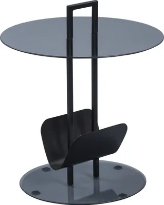 Produktbild von Beistelltisch Hanko in schwarz - mit Zeitungsablage - Glas, Metall - H=59cm D=50cm