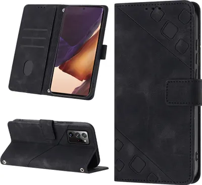 Produktbild von Hülle für Samsung Galaxy Note 20 Ultra Prägung Flip Leder Brieftasche Schutzhülle mit Ständer Schwarz