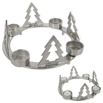 Image de Bougeoir pour quatre bougies avec sapins en aluminium argenté
