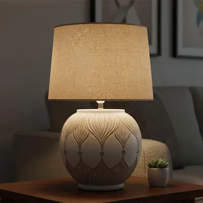 Obrázek produktu pro Stolní lampa z bílé pryskyřice s béžovým stínidlem ø 38x59 cm