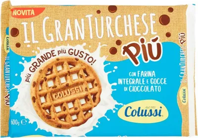 Produktbild von 6x Colussi Granturchese Più Biscotti Con Farina Integrale e Gocce di Cioccolato mit Vollkornmehl und Schokoladenstückchen Kekse cookie Kleingebäck 300g