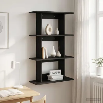 Productafbeelding van Maison Exclusive - Wandplank met wandbevestiging, zwart eikenhout, 56 x 20 x 90 cm