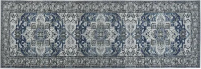 Produktbild von BELIANI Teppich Läufer Grau / Blau Polyester 80 x 240 cm Orientalisches Muster Vintage Boho Kurzflor für Wohnzimmer Schlafzimmer Flur