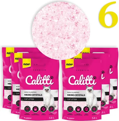 Obrázok produktu pre Calitti - Micro Silica Cat Litter | Premium Crystals Silica Litter | Antibakteriálna podstielka pre mačky | Sada 6 ks 6 x 3,8 l = 22 l