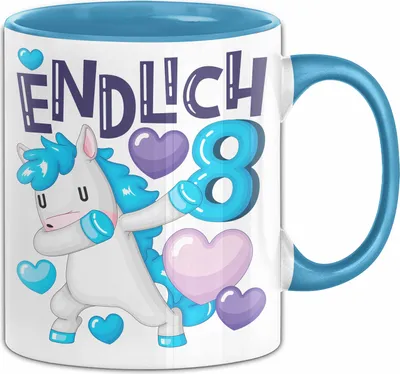 Produktbild von 8. Geburtstag Geschenk Tasse Becher Mädchen Einhorn Geburtstagsgeschenk Tochter Endlich 8 (Blau)