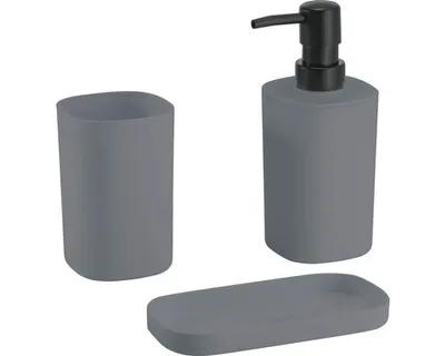 Produktbild von MSV Bad Accessoires 3-teilig Lona - Seifenspender, Seifenschale, Zahnputzbecher Anthrazit