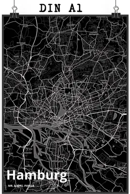 Produktbild von Mr. & Mrs. Panda Bild Hamburg DIN A1 - Geschenk, Stadt Dorf Karte Landkarte Map Stadtplan, Kunstdruck, Plakat, wanddeko, drucke, Wandbild
