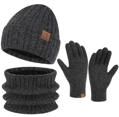 Produktbild von Herren Winter Beanie Mütze Schal und Touchscreen Handschuhe Set