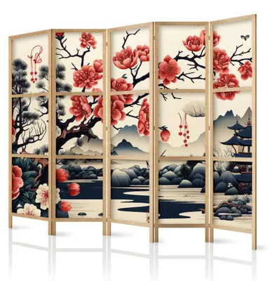 Produktbild von framed concept - Paravent Raumteiler aus Holz 225x172 cm, 5-teilig, einseitig, im orientalischen Stil