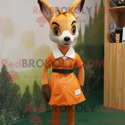 Produktbild von Orangefarbenes REDBROKOLY Reh-Maskottchenkostüm mit Rock und Hosenträgern