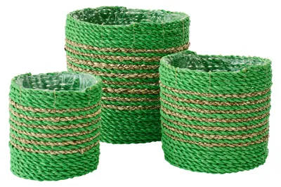 Produktbild von J-Line Set Von 3 Übertopf Gestreift Raffia Grün/Naturell