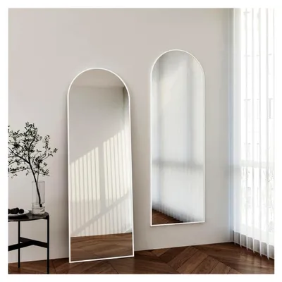 Produktbild von Weißer Ganzkörperspiegel Bogen 50x150 cm, großer Standspiegel mit Metallrahmen für Ankleidezimmer, Schlafzimmer, Wohnzimmer