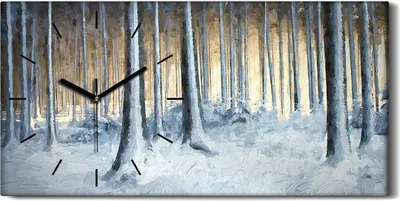 Produktbild von Wandkunst Leinwand Bild Uhr 60x30 Gemälde Abstrakte Winter Schnee Wald Bäume - schwarze Hände