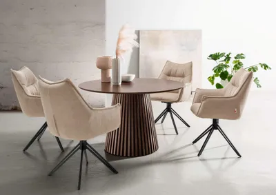 Produktbild von Esszimmer Set Ginosa beige & Tisch Barletta smoked oak rund 120cm