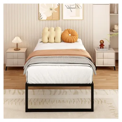 Produktbild von Metallbett 90x200 cm mit Lattenrost, 41 cm Höhe, Einzelbett, stabil, leichte Montage, Schwarz