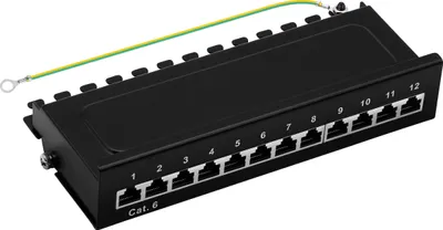 Produktbild von ProfiPatch Cat6 Patchpanel Desktop Verteilerfeld 12 Port Patchfeld RJ45 geschirmt Aufputz Wandmontage 1HE schwarz