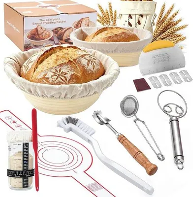 Productafbeelding van Zuurdeeg starterset 16-delig - siliconen gistmanden - complete broodbakset - ideaal voor hobbybakkers