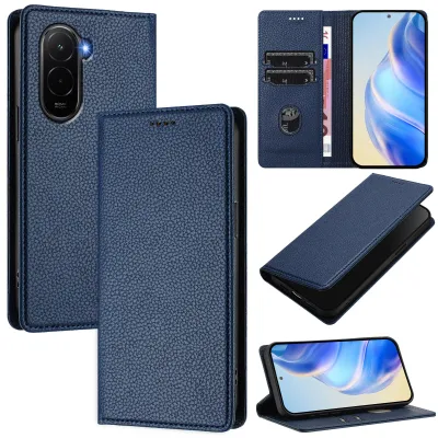 Obrázek produktu pro Kožené pouzdro pro Xiaomi Poco M7 4G, Litschi kůže, peněženkové pouzdro s přihrádkami na karty a stojánkem Modrý