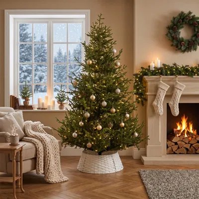 Produktbild von Salcar 66 cm Weihnachtsbaumrock Abdeckung Christbaumständer aus Poly-Rattan, Weiß