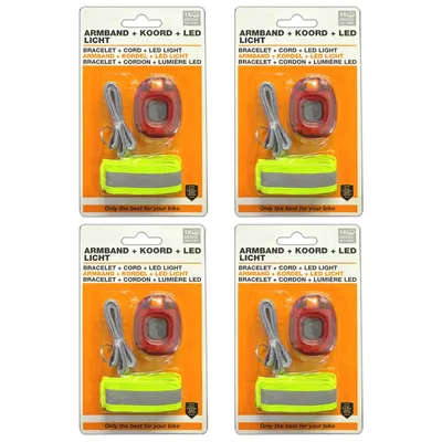Produktbild von 4x Reflektorband mit LED Licht inkl. Batterie Dauerlicht und Blinklicht Joggen Lauflicht Reflektor Sicherheitslicht Sicherheitsband