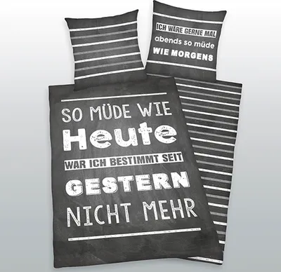 Produktbild von Renforcé-Bettwäsche "So müde wie heute"135 x 200/80 x 80 cm Stand.-Var.
