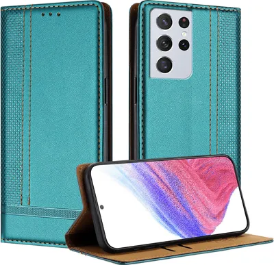 Immagine prodotto di Custodia per Samsung Galaxy S21 Ultra 5G in pelle con funzione di supporto verde