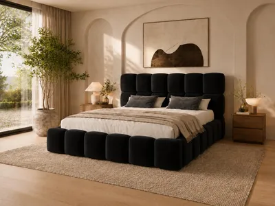 Produktbild von Emlar Polsterbett Tessa 200x200 cm - Bubble Bett mit Bettkasten & Metalllattenrost - Velvet-Stoff - Doppelbett mit Stauraum Schwarz (Magic Velvet 2219)