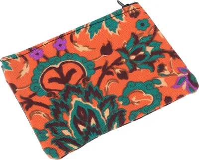 Produktbild von Buntes Boho Portemonnaie, Upcycling Geldbeutel aus Stoff - Rost/grün, Uni - Erwachsene, Orange, Baumwolle, 10*13*1 cm, Portemonnaies